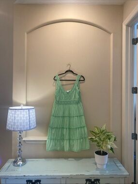 Bright Neon Green Tiered Midi Dress with Smocked Bodice - Womens